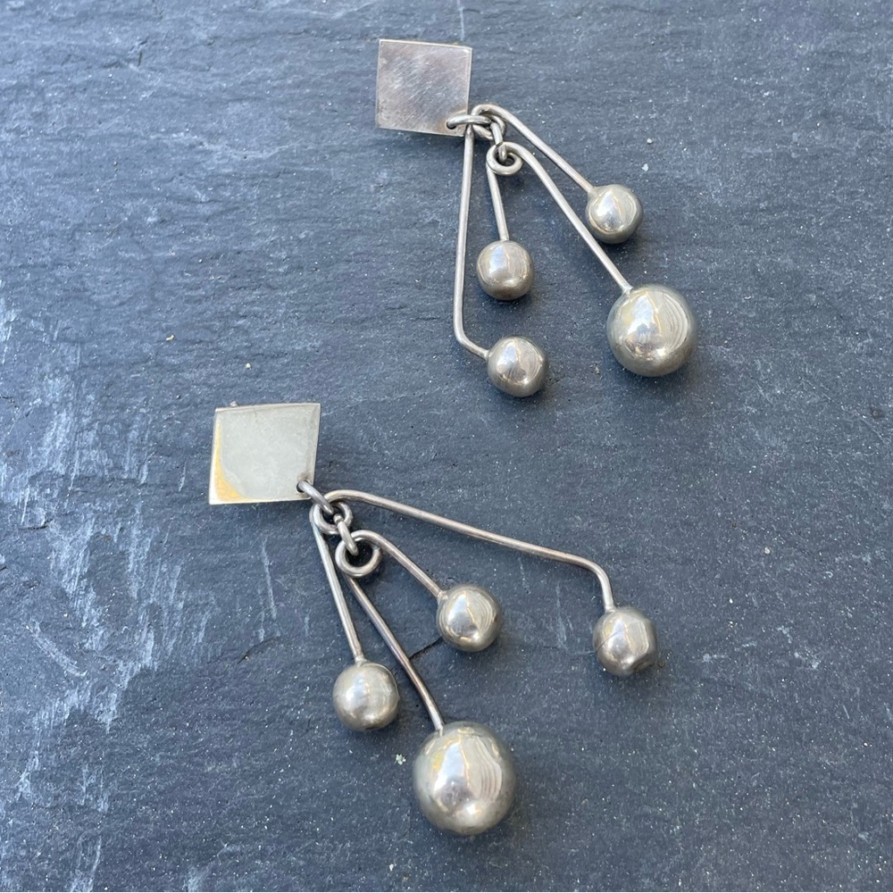 Vintage Taxco Sterling Silver Large Dangly Statement Earrings - Picture 6 of 13